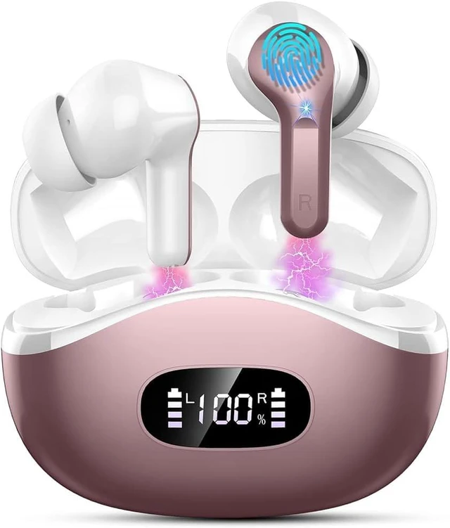 Main image of Wireless Earbuds, 2026 Bluetooth 5.4 Headphones NEW Ear Buds Black | 40H Bass Stereo in-Ear Earphones ENC Noise Cancelling Earbuds with 4 ENC Mic, IP7 Waterproof Sport Headset for Android iOS Rose