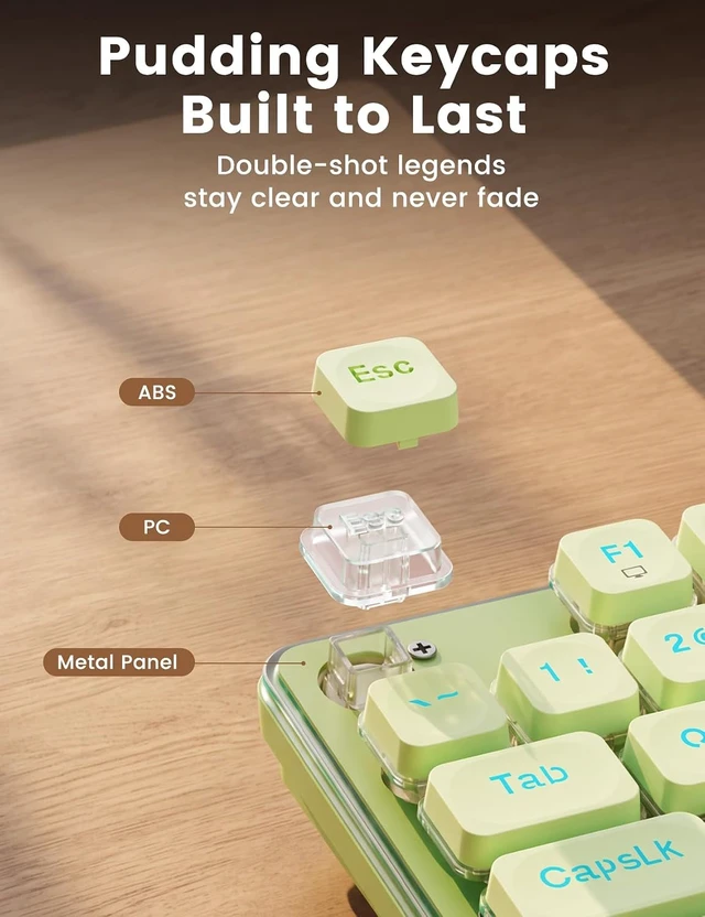 Alt view image 3 of 5 - Wireless Keyboard and Mouse Combo, RGB Backlit, Pudding Keycaps, KM41max | 10 Lighting Effects, 4000mAh Battery, Rechargeable, Never-Fade Keycaps, Metal Panel, 2.4GHz Wireless, USB-C Adapter