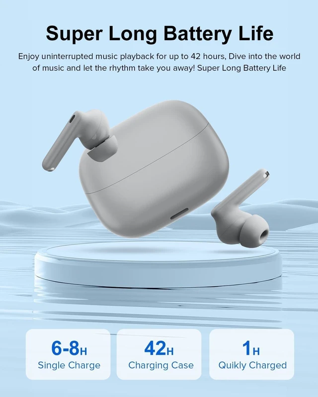 Alt view image 3 of 5 - Wireless Earbuds, 42H Playtime Bluetooth 5.3 Headphones, HiFi Stereo Call Noise Cancelling Earbuds, IPX7 Waterproof Stereo in-Ear Earphones with LED Display for iOS Android Gray