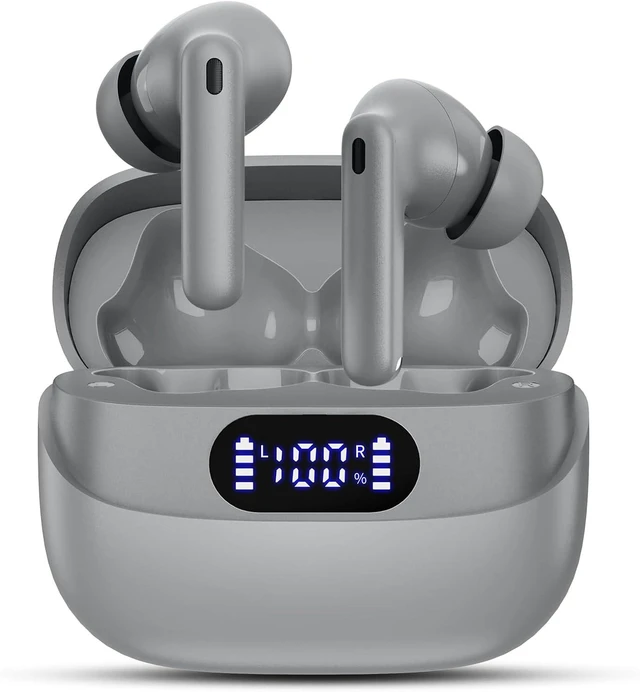 Main image of Wireless Earbuds, 42H Playtime Bluetooth 5.3 Headphones, HiFi Stereo Call Noise Cancelling Earbuds, IPX7 Waterproof Stereo in-Ear Earphones with LED Display for iOS Android Gray
