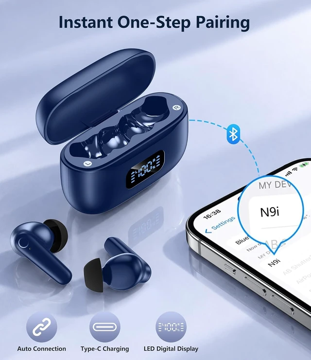 Alt view image 4 of 5 - Wireless Earbuds,Bluetooth 5.4 Headphones HiFi Stereo with 48H Playtime Ear Buds,LED Digital Display Charging Case,IPX7 Waterproof Bass Stereo Earphones for iPhone/Android/Laptop Sport/Work (White)