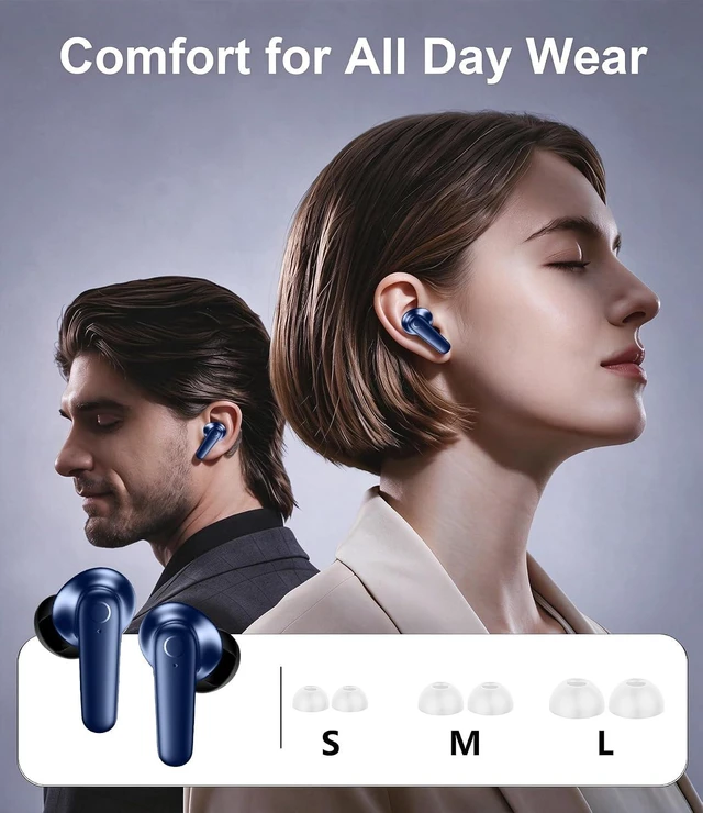Alt view image 5 of 5 - Wireless Earbuds,Bluetooth 5.4 Headphones HiFi Stereo with 48H Playtime Ear Buds,LED Digital Display Charging Case,IPX7 Waterproof Bass Stereo Earphones for iPhone/Android/Laptop Sport/Work (White)
