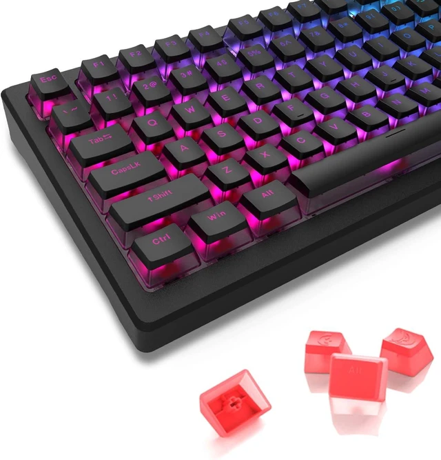 Main image of Pudding Keycaps, PBT Shine Through Keycaps Black 143 Keys Set | Custom Key caps Set OEM Profile, Universal Compatiability Mechanical Keyboard Keycaps for 100%, 75%, 65%, 60% Keyboard-Black Black-1