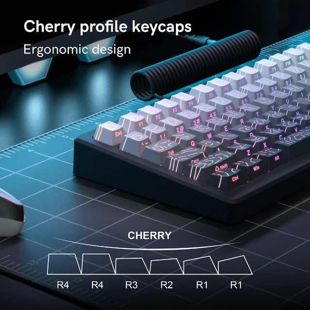 Alt view image 2 of 3 - Shine Through keycaps,Double Shot PBT keycap,Topographic | Side Printed key caps, Black keycaps for most MX switch Mechanical Keyboards(Cherry Profile) Grey