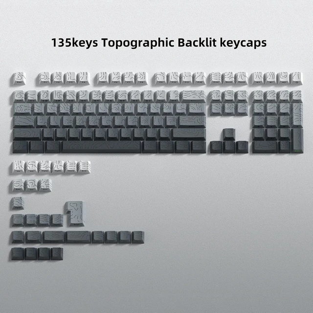 Alt view image 3 of 3 - Shine Through keycaps,Double Shot PBT keycap,Topographic | Side Printed key caps, Black keycaps for most MX switch Mechanical Keyboards(Cherry Profile) Grey