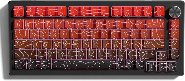 Main image of Shine Through keycaps,Double Shot PBT keycap,Topographic | Side Printed key caps, Black keycaps for most MX switch Mechanical Keyboards(Cherry Profile) Red