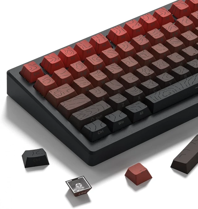 Alt view image 4 of 5 - Shine Through keycaps,Double Shot PBT keycap,Topographic | Side Printed key caps, Black keycaps for most MX switch Mechanical Keyboards(Cherry Profile) Red