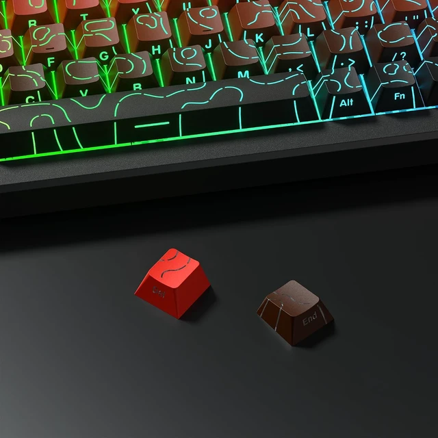 Alt view image 3 of 5 - Shine Through keycaps,Double Shot PBT keycap,Topographic | Side Printed key caps, Black keycaps for most MX switch Mechanical Keyboards(Cherry Profile) Red