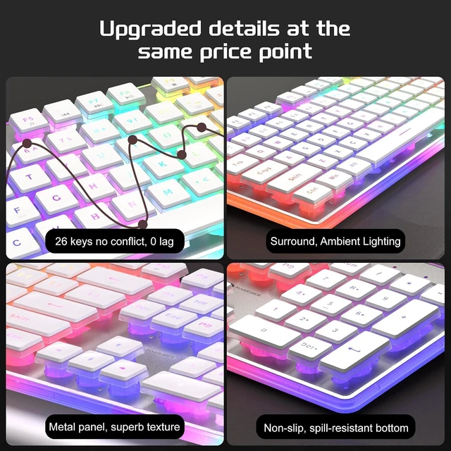Alt view image 2 of 3 - Creamy Gaming Keyboard and Mouse, Purple 104 Keys RGB and 6 Speed RGB Mouse Combo, Pudding Keycaps Silent Computer Keyboard for Computer/PC/Laptop/Mac/Windows/Office White