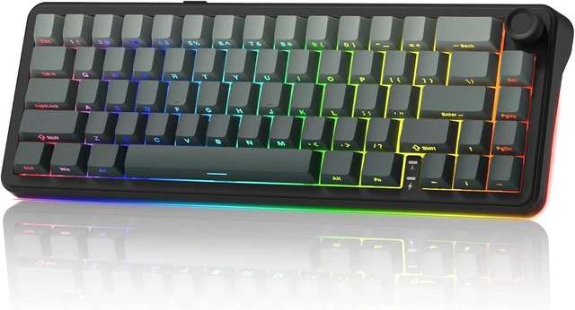 Main image of womier L65 60% Brown Mechanical Keyboard with Knob,4000mAh,Tri Mode USB-C/BT5.0/2.4G,RGB Backlit,Hot Swap,Linear Switch,Gasket Mounted Wireless Gaming Keyboard for PC/Mac,Wood Pattern Theme Black