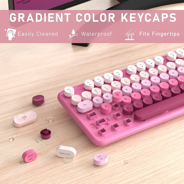 Alt view image 2 of 3 - Colorful Wireless Keyboard and Mouse Combo (Blue Gradient) | Full-Size Retro Typewriter Style Keyboard with Vintage Round Keycaps, 2.4G Wireless Set for Windows, Mac, Laptop, PC, Tablet