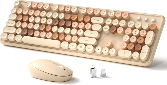 Main image of Colorful Wireless Keyboard and Mouse Combo (Blue Gradient) | Full-Size Retro Typewriter Style Keyboard with Vintage Round Keycaps, 2.4G Wireless Set for Windows, Mac, Laptop, PC, Tablet