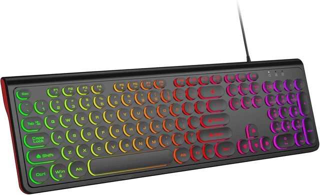 Main image of Wired Computer Keyboard, Full-Size USB Keyboard with Round Keycaps & Numeric Keypad, Plug-and-Play for Windows 7 8 10 11, PC, Laptop, Desktop, Home, Office Backlit