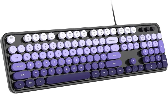 Main image of Wired Computer Keyboard, Full-Size USB Keyboard with Round Keycaps & Numeric Keypad, Plug-and-Play for Windows 7 8 10 11, PC, Laptop, Desktop, Home, Office Black Purple