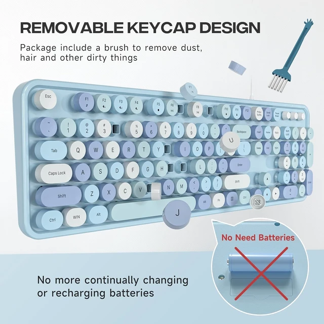 Alt view image 2 of 3 - Wired Computer Keyboard, Full-Size USB Keyboard with Round Keycaps & Numeric Keypad, Plug-and-Play for Windows 7 8 10 11, PC, Laptop, Desktop, Home, Office Blue Colorful