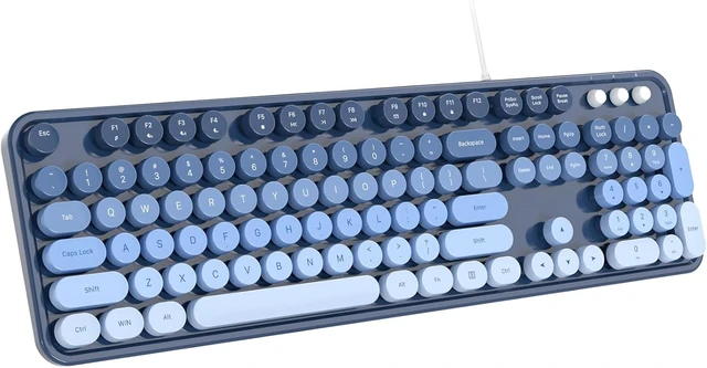 Main image of Wired Computer Keyboard, Full-Size USB Keyboard with Round Keycaps & Numeric Keypad, Plug-and-Play for Windows 7 8 10 11, PC, Laptop, Desktop, Home, Office Sea Blue Gradient