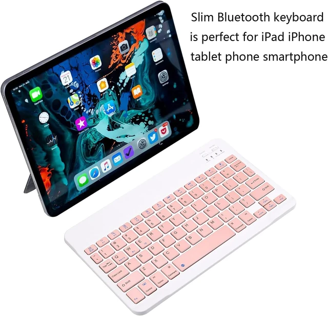 Alt view image 3 of 4 - Ultra-Slim Bluetooth Keyboard Portable Mini Wireless Keyboard Rechargeable for Apple iPad iPhone Samsung Tablet Phone Smartphone iPadOS iOS Android (10 inch Black) Pink