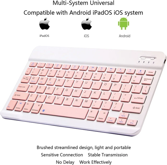 Alt view image 4 of 4 - Ultra-Slim Bluetooth Keyboard Portable Mini Wireless Keyboard Rechargeable for Apple iPad iPhone Samsung Tablet Phone Smartphone iPadOS iOS Android (10 inch Black) Pink