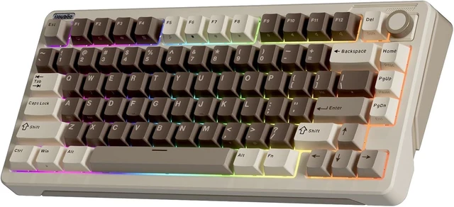 Main image of B75 Wireless Mechanical Keyboard with Knob, Linear Switch, White | 75% Percent RGB Creamy Keyboard with Bluetooth/2.4G/USB Wired, Gasket Hot Swappable Gaming Keyboards for Win/Mac/PC Laptop Mocha