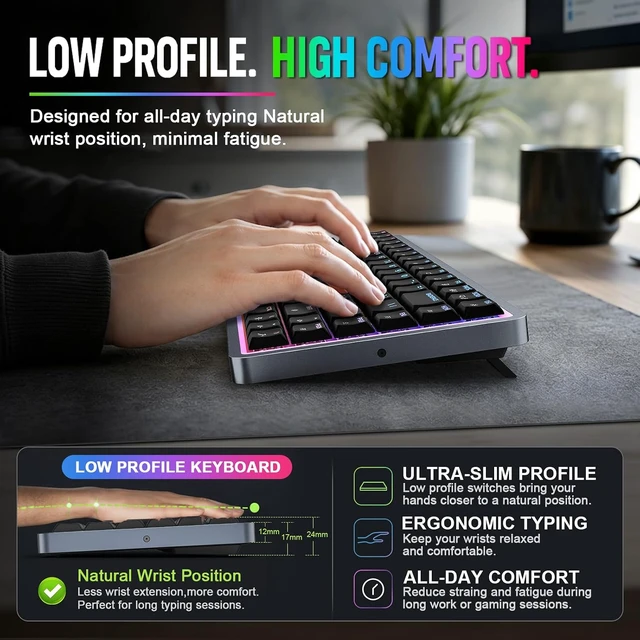 Alt view image 5 of 5 - Air75 Low Profile Mechanical Keyboard Wireless, 75% Aluminum Frame, Hot Swappable, Shine Through PBT Keycaps, RGB Backlit, Bluetooth/2.4GHz/USB-C, Gaming Keyboard for Mac Windows (White) Black