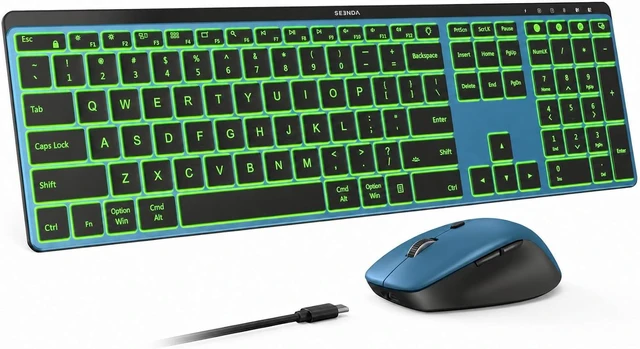 Main image of COE64-3 Pro Wireless Bluetooth Keyboard Mouse Combo, 7-Color Backlit | USB/Bluetooth multi-device switching, quiet clicks, a rechargeable, slim full-size set for Windows, Mac, iPad, Black Gray
