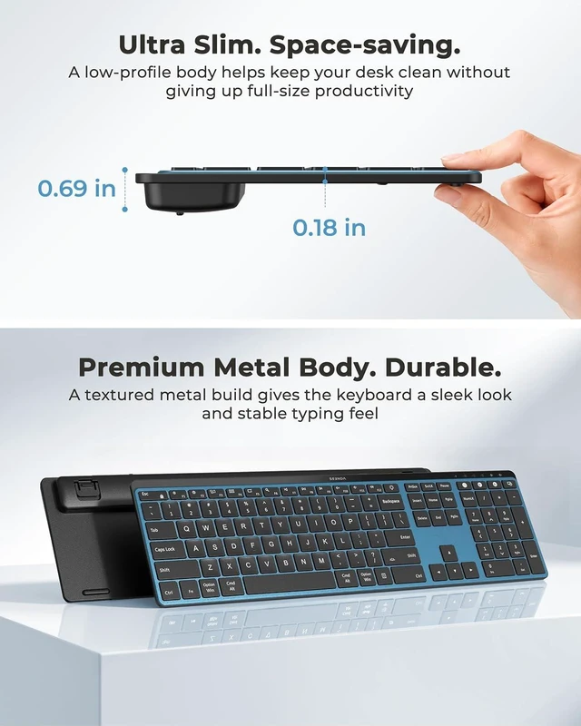 Alt view image 3 of 5 - COE64-3 Pro Wireless Bluetooth Keyboard Mouse Combo, 7-Color Backlit | USB/Bluetooth multi-device switching, quiet clicks, a rechargeable, slim full-size set for Windows, Mac, iPad, Black Gray