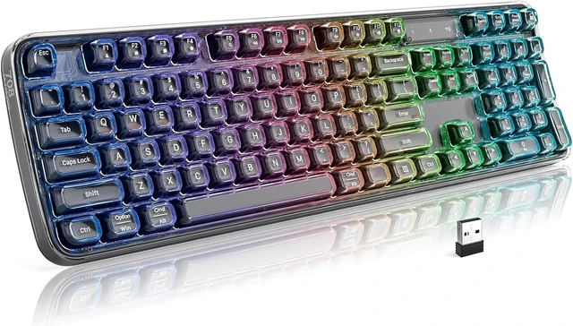 Main image of Clear Wireless Keyboard, Tri-Mode Bluetooth/2.4G Rechargeable Keyboard with RGB Backlit, Ergonomic Computer Keyboard with Transparent Keycaps for PC Laptop Desktop Home Office Black