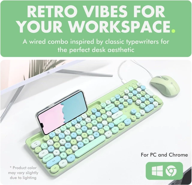 Alt view image 3 of 4 - Wired Keyboard and Mouse Combo with Phone/Tablet Holder - Full-Sized 109 Keys Pastel Keyboard and Adjustable DPI, Backlit Keyboard and Mouse for PC, Windows, MAC, Desktop, Laptop - Brown Light Green