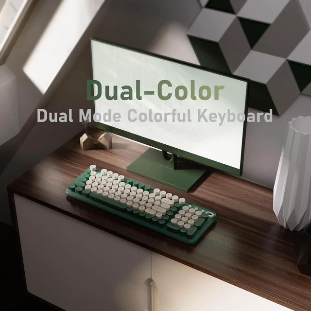 Alt view image 2 of 4 - Bluetooth Wireless Computer Keyboard (Blue) | Colorful 99 Round Keys Retro Membrane Keyboard with Click Typing Feel, Power Switch, Ideal Gift for Office, Home Milk Dark-Green