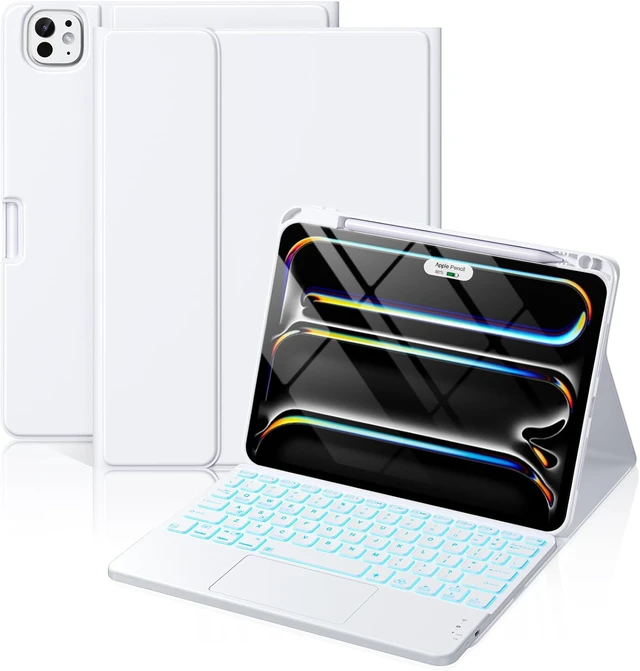 Main image of for iPad Pro 11-inch Case with Keyboard M5/M4 - Magnetic Wireless | Multi-Touch Trackpad, 7-Color Backlit Detachable Keyboard, Stain Proof Folio Cover, for iPad Pro 11 in 2025 2024, Pine Green White