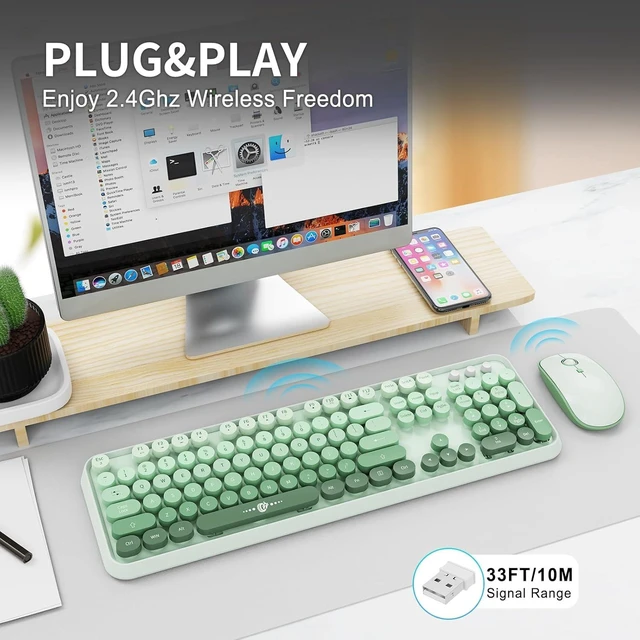 Nb Keyboard Beige Wireless Keyboard and Mouse Combo,Bubble Round Keys, for PC ...