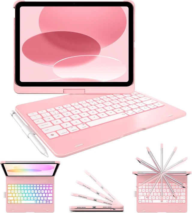 Main image of Flexbook Trackpad-Free Keyboard Case for iPad A16 11th/10th Gen | 360° Rotating, 11-Color Backlit Keys, Pencil Holder; Fits iPad A16 11 (2025) & 10th Gen 10.9 (2022), Yellow Light Pink