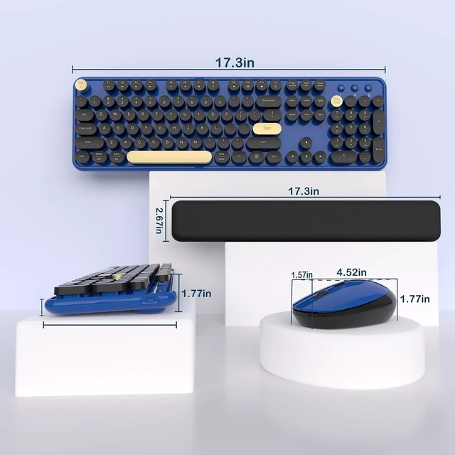 Alt view image 4 of 4 - Ergonomic Wireless Keyboard and Mouse Combo (Burgundy-Black) | Full Size Retro Round Typewriter Style Keyboard with Wrist Rest, Smart Sleep Mode, 2.4GHz Wireless for Windows and Mac Blue