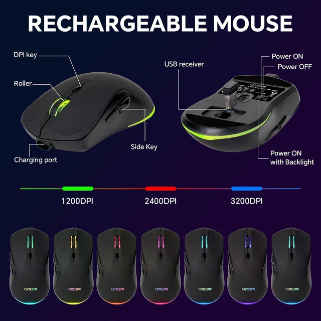 Alt view image 2 of 4 - 60% Wireless Gaming Keyboard and Mouse Combo, RGB Backlit Rechargeable | LED Light Up keyboards, Wireless Gaming Mouse and Keyboard for Xbox PS4 PS5 PC Laptop (Black-white) Black