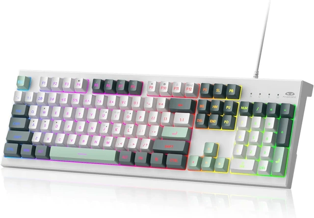 Alt view image 4 of 4 - 96% Gaming Keyboard, RGB Backlit Wired Mechanical Feel Keyboard with Volume Knob, Full Size USB Keyboard with Number Pad, 19-Key Rollover, Multimedia Keys for PC Computer Laptop Windows Green