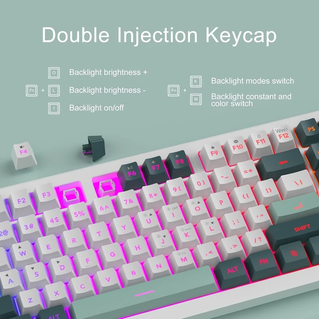 Alt view image 3 of 4 - 96% Gaming Keyboard, RGB Backlit Wired Mechanical Feel Keyboard with Volume Knob, Full Size USB Keyboard with Number Pad, 19-Key Rollover, Multimedia Keys for PC Computer Laptop Windows Green