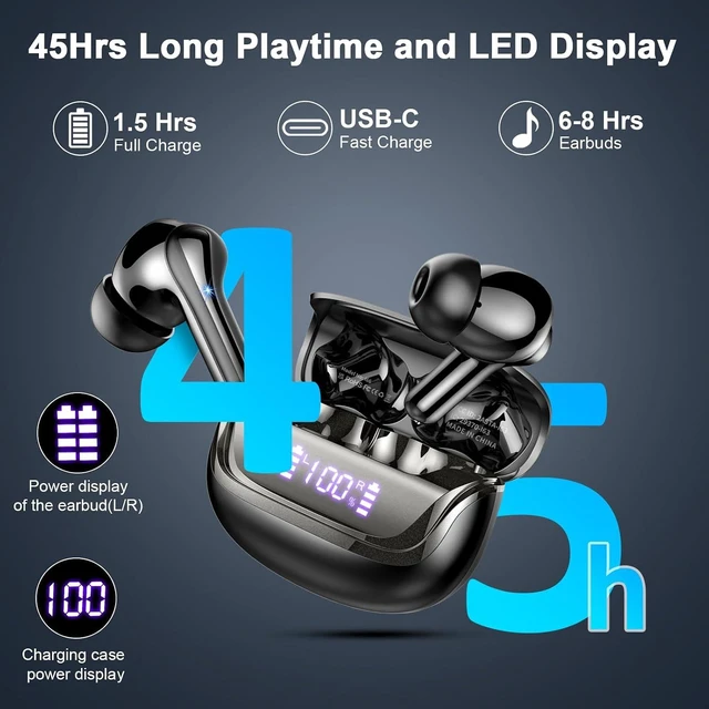 Alt view image 4 of 4 - Wireless Earbuds, Bluetooth 5.4 Headphones, in-Ear Earphones with 4 ENC Mics Deep Bass Stereo, 40H Playtime LED Display Mini Charging Case Ear Buds, IP7 Waterproof Wireless Headphones for Android iOS
