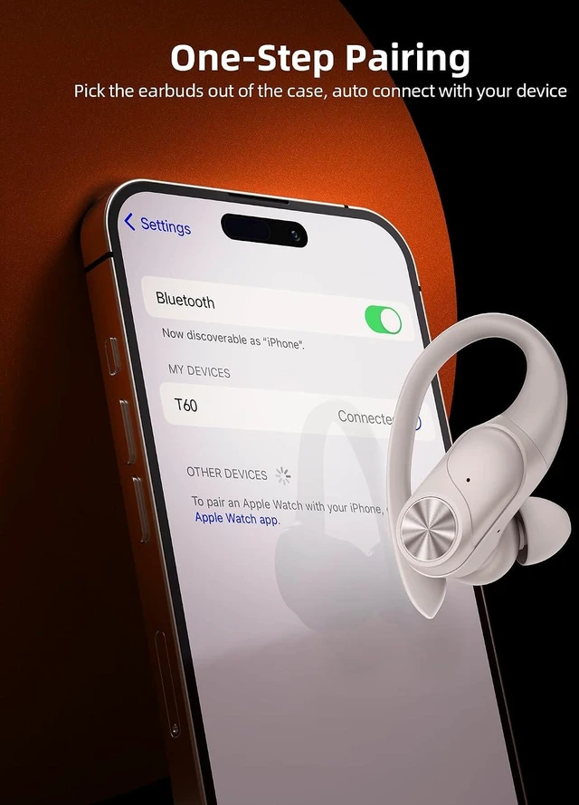 Alt view image 4 of 5 - Bluetooth Headphones Wireless Earbuds 80hrs Playtime Wireless Charging Case Digital Display Sports Ear Buds with Earhook Deep Bass IPX7 Waterproof Over-Ear Earphones for TV Phone Laptop Black Beige