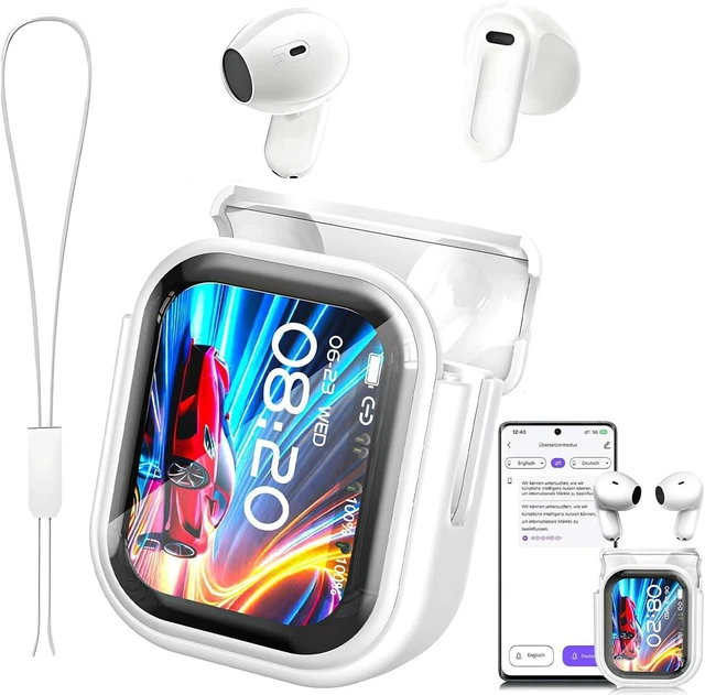 Main image of NE20 Earbuds, 2025 New NE20 AI Translation Earbuds in Real Time, Language Translator Headphones with LCD Touch Screen Audifonos Traductores Inglés Español Support 135 Languages for Travel whitee
