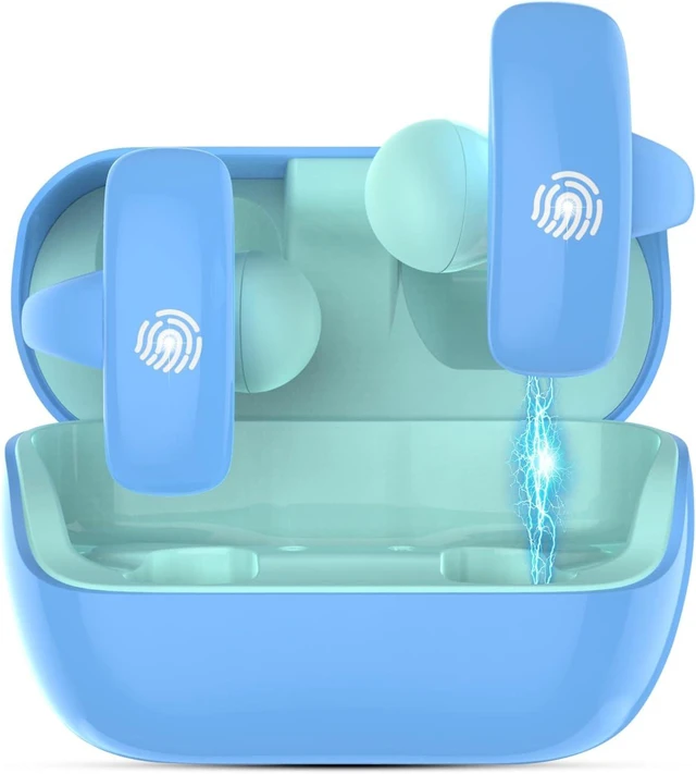 Main image of Kids Wireless Earbuds, Open Ear Clip On Headphones for Teen, Pink | 85dB Volume Limit, 20 Hours Charging Case, Bluetooth 5.4, Built-in Mic, For Teens Child Girls Boys Home School Travel Sports Blue