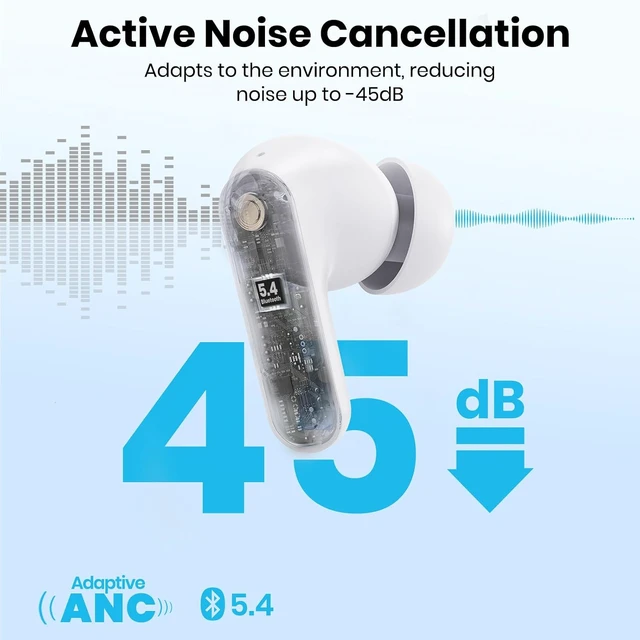Alt view image 2 of 4 - Bluetooth Headphones 5.4 Wireless Earbuds 2-in-1 Case and Phone Stand Noise Cancelling Earbuds Powerful Bass in-Ear Bluetooth 70H Playtime 35dB Hybrid ANC Waterproof for Sports/Workout Gray White