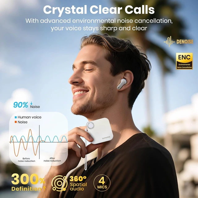 Alt view image 4 of 4 - Bluetooth Headphones 5.4 Wireless Earbuds 2-in-1 Case and Phone Stand Noise Cancelling Earbuds Powerful Bass in-Ear Bluetooth 70H Playtime 35dB Hybrid ANC Waterproof for Sports/Workout Gray White