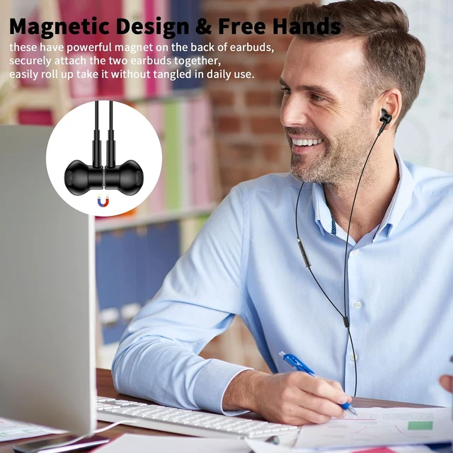 Alt view image 3 of 4 - USB Earbuds Wired with Microphone for PC,USB-A Headset for Computer | Wired USB Headsphones with Mic/7.5ft long Cord,Magnetic Corded Headset for HP/Dell Laptop Home Office Zoom School,Green Black
