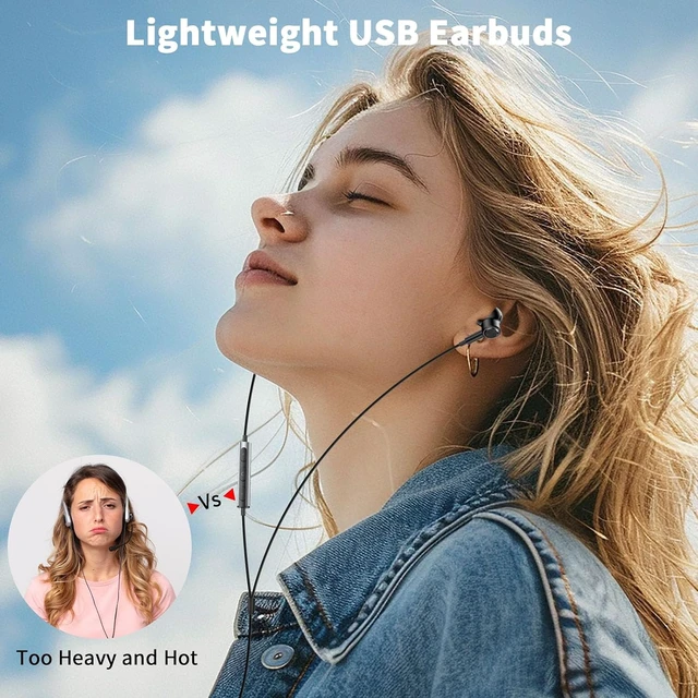 Alt view image 4 of 4 - USB Earbuds Wired with Microphone for PC,USB-A Headset for Computer | Wired USB Headsphones with Mic/7.5ft long Cord,Magnetic Corded Headset for HP/Dell Laptop Home Office Zoom School,Green Black