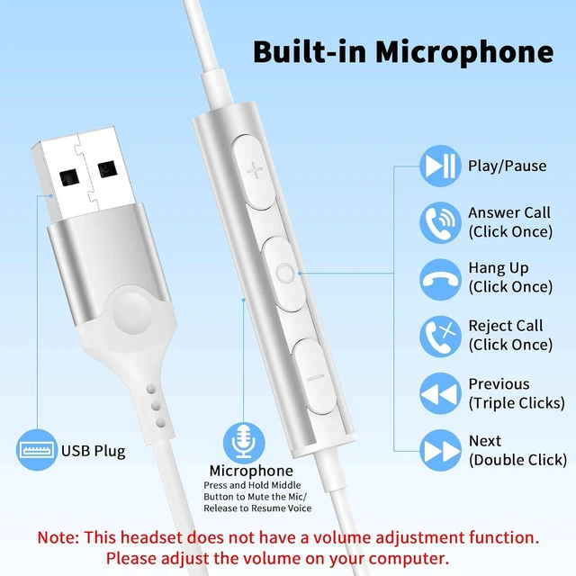 Alt view image 2 of 4 - USB Earbuds Wired with Microphone for PC,USB-A Headset for Computer | Wired USB Headsphones with Mic/7.5ft long Cord,Magnetic Corded Headset for HP/Dell Laptop Home Office Zoom School,Green White