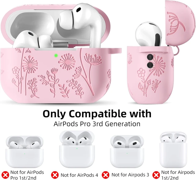 Alt view image 2 of 4 - for AirPods Pro 3 Case with Cleaner Kit & Keychain, Lavender | Flower Engraved Silicone Cover Compatible with Apple AirPod Pro 3 Case Cute for Women, Scratchproof, Shockproof, Dustproof A-Pink