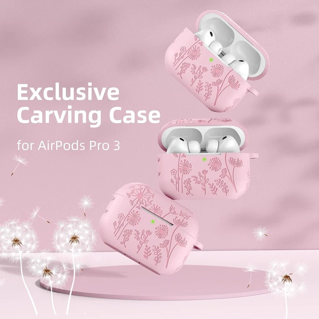 Alt view image 4 of 4 - for AirPods Pro 3 Case with Cleaner Kit & Keychain, Lavender | Flower Engraved Silicone Cover Compatible with Apple AirPod Pro 3 Case Cute for Women, Scratchproof, Shockproof, Dustproof A-Pink