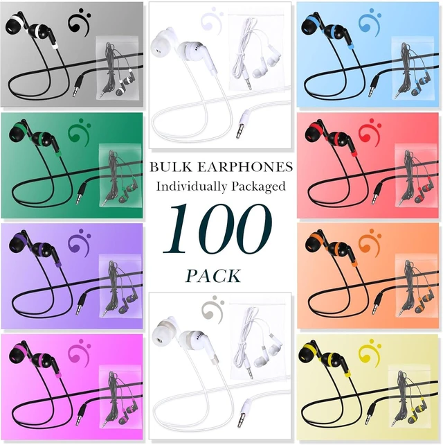 Alt view image 3 of 4 - 100 Pack Wired Earbuds Bulk for Classroom, No Mic 3.5mm, Multicolor | Individually Bagged, Universal for Laptop Tablet, Budget Student Headphones for School Library Testing, Kids Colorful
