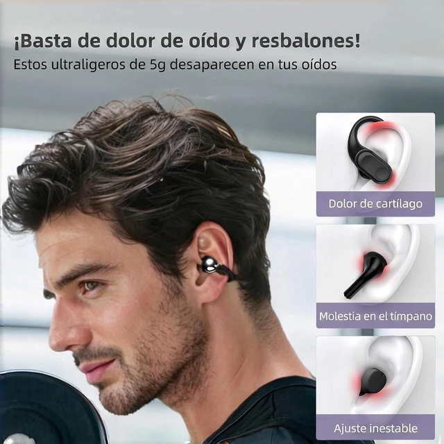 Alt view image 2 of 4 - M100 Clip On Earbuds with Touchscreen Case , Open Ear Wireless Headphones for Glasses & Small Ears ,50H Total Battery, Bluetooth 6.0, IPX7 Waterproof,Ultra-Light 4g for Running & Workouts,purple Black