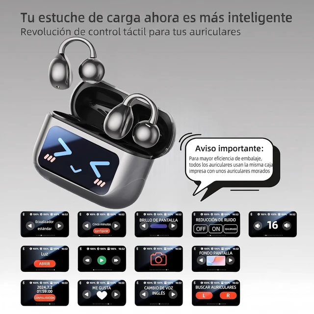 Alt view image 3 of 4 - M100 Clip On Earbuds with Touchscreen Case , Open Ear Wireless Headphones for Glasses & Small Ears ,50H Total Battery, Bluetooth 6.0, IPX7 Waterproof,Ultra-Light 4g for Running & Workouts,purple Black